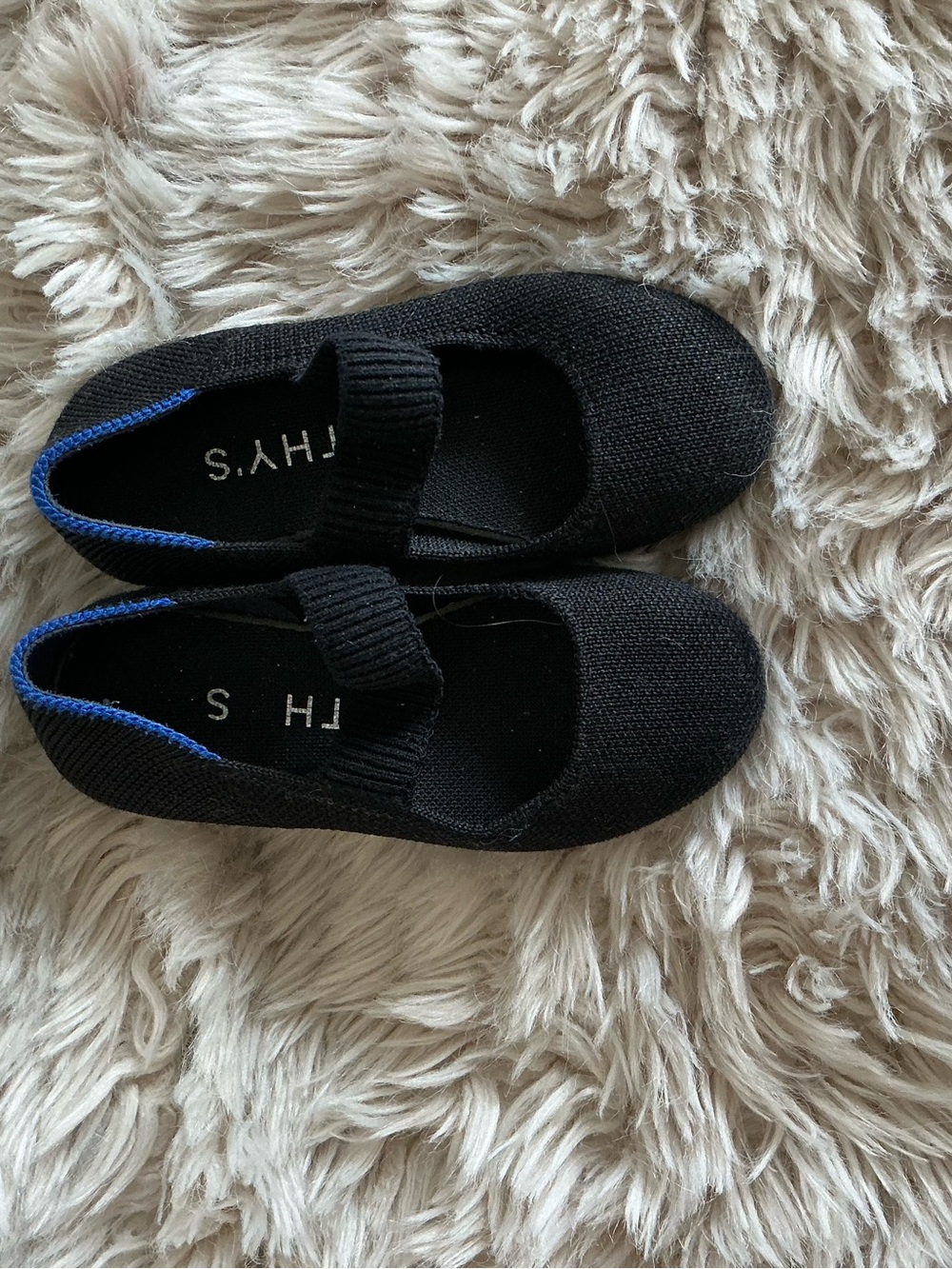 Rothy's Black Kids Mary Jane Shoes with Blue Trim